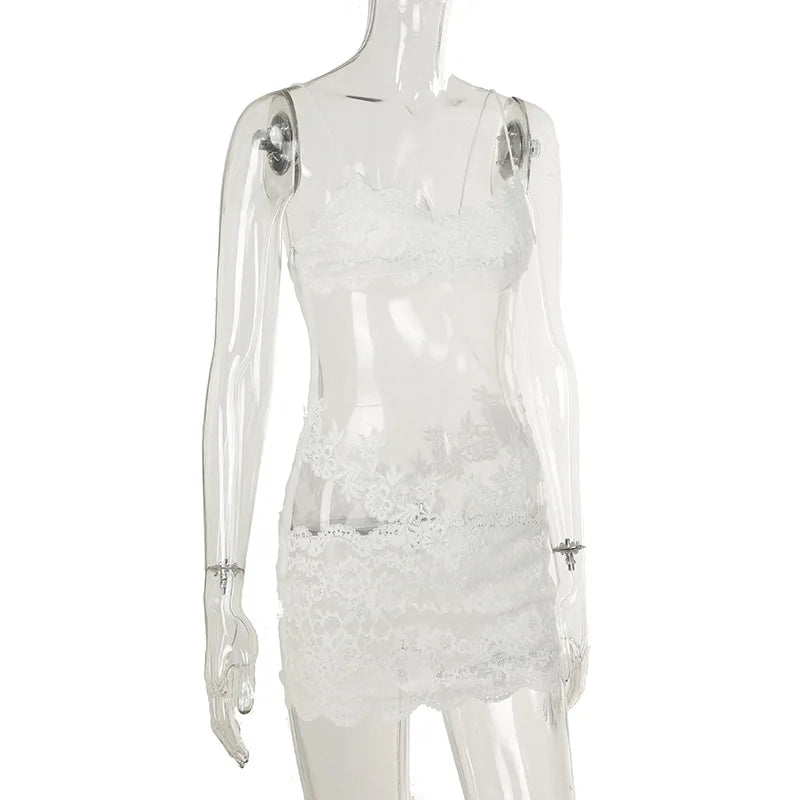 Vestido Mini Sexy con Encaje Transparente - Tirantes Finos