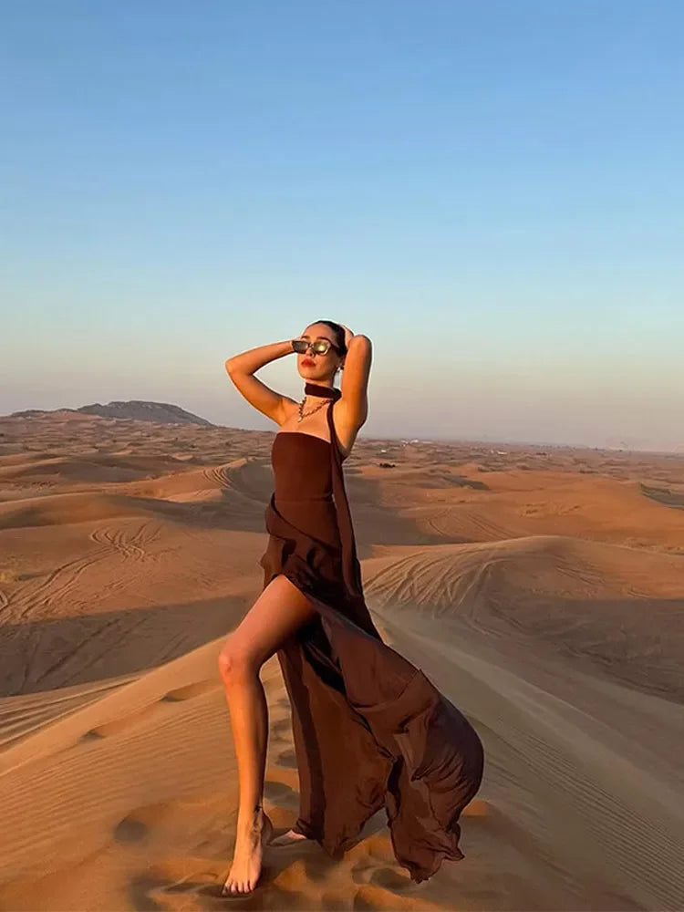 Vestido Largo de Playa con Malla - Sin Tirantes