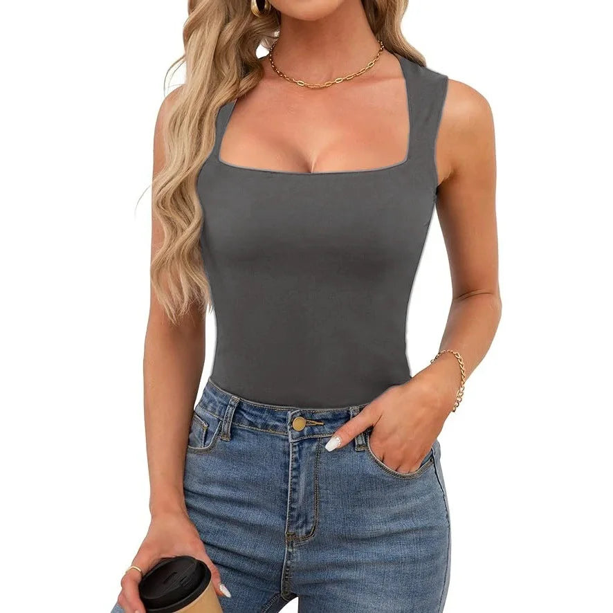 Top Sexy Cuello Cuadrado Sin Mangas - Camiseta Ajustada Estilo Harajuku Mujer
