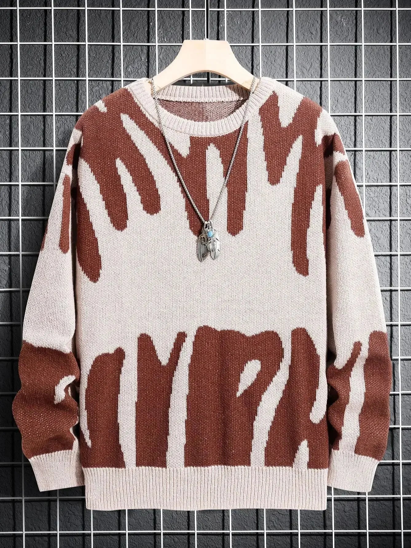 Suéter con Patrón Jacquard Irregular - Cuello Redondo Hombre