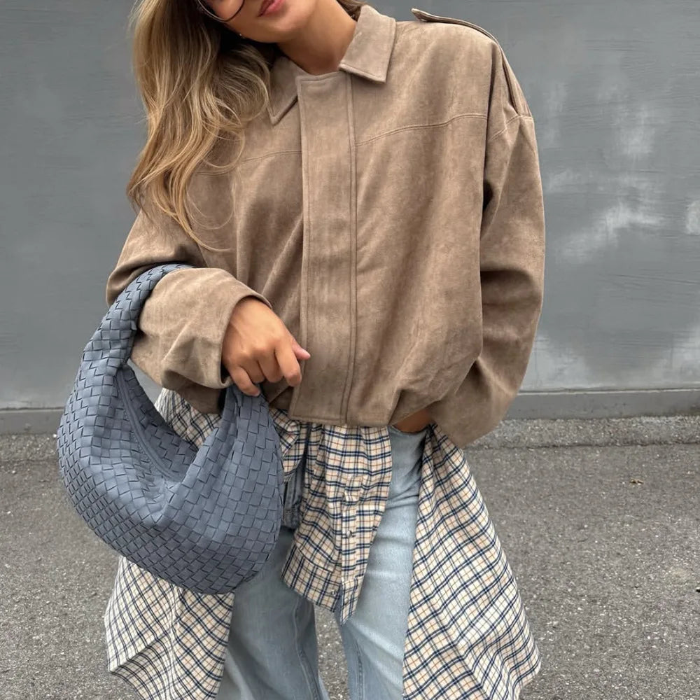 Chaqueta Suede Retro con Cremallera - Estilo Street Fashion Mujer