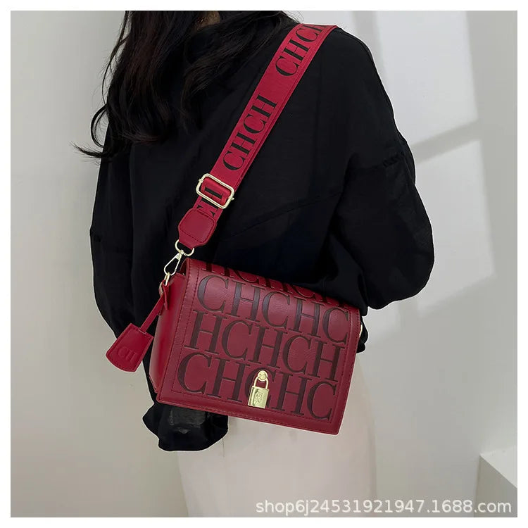 Bolso Bandolera Gran Capacidad con Letras en Relieve - Estilo Minimalista PU