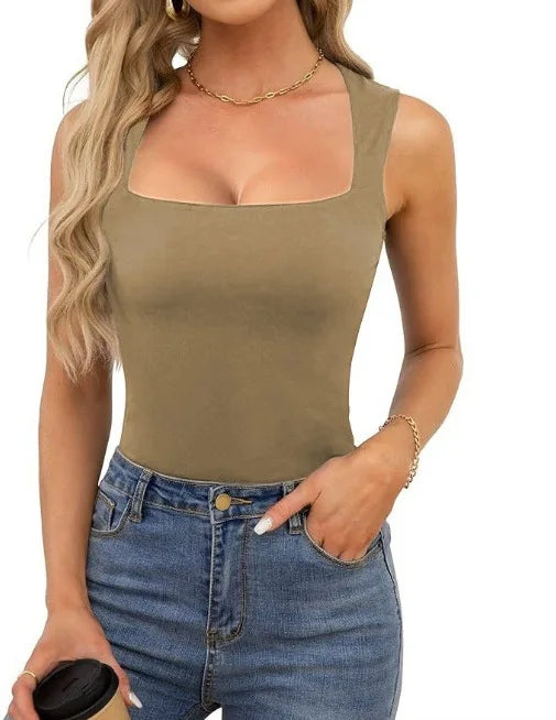 Top Sexy Cuello Cuadrado Sin Mangas - Camiseta Ajustada Estilo Harajuku Mujer