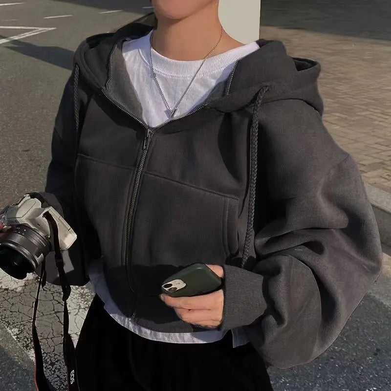 Sudadera con Capucha Crop - Cremallera y Manga Larga