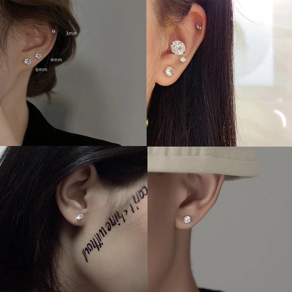 Pendientes Acero Inoxidable Cristal Zirconia - Stud Redondos Tragus Unisex