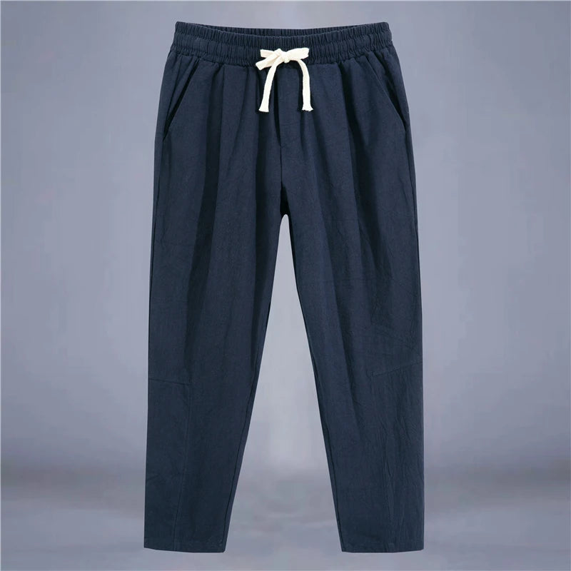 Pantalones Casuales de Algodón y Lino - Estilo Streetwear Hombre
