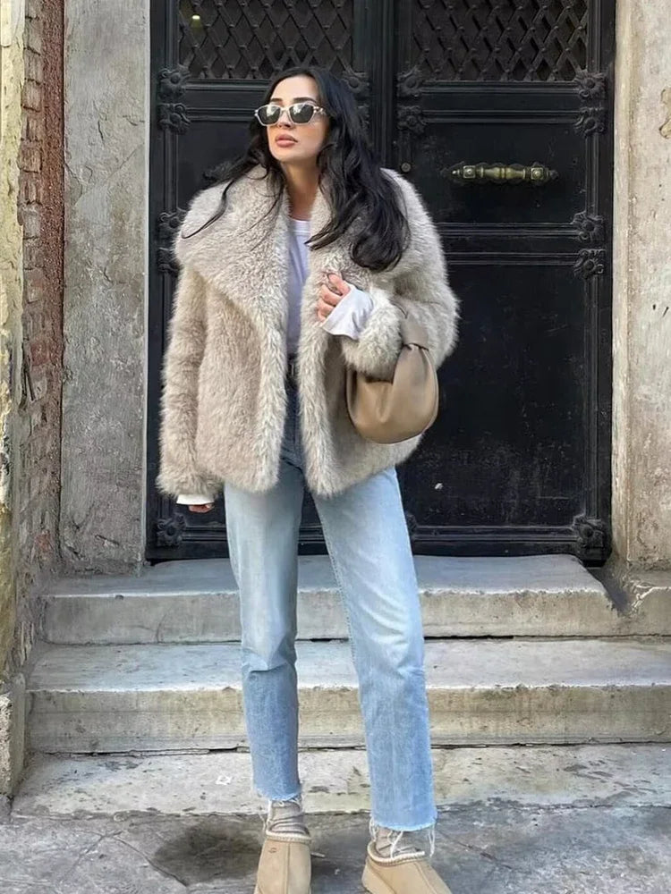 Abrigo Faux Fur Plush - Estilo Fluffy Otoño Invierno Mujer