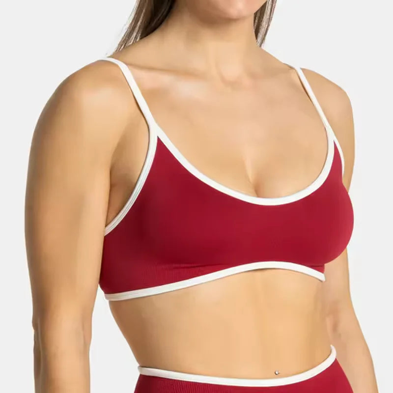 TEVEO Women's Backless Knitted Sports Bra Solid Color Summer Gym Fitness Top with Chest Cushion Sexy Suspender Yoga Bra