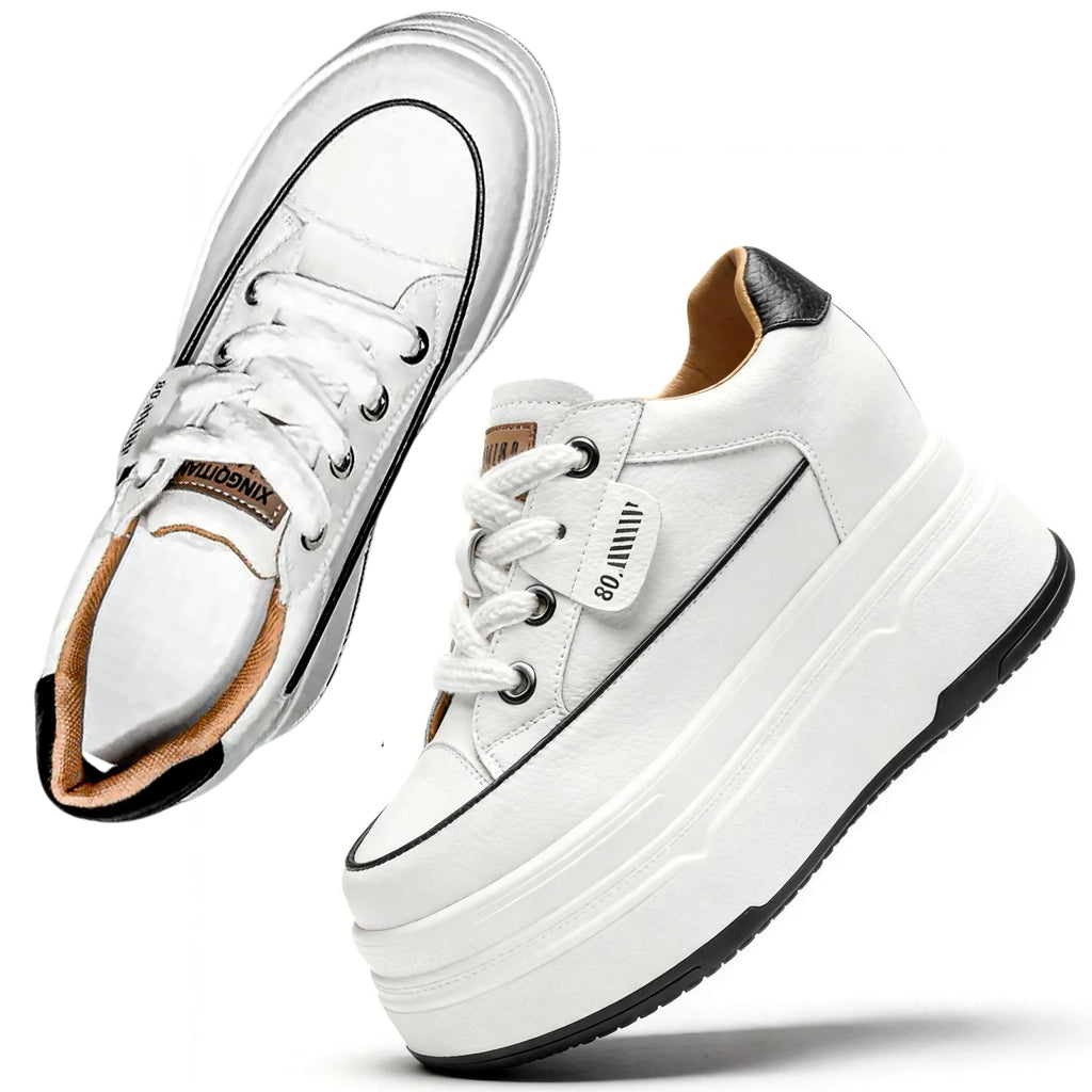 Zapatillas Plataforma Fujin 9cm Cuero Genuino - Sneakers Tacón Alto Mujer