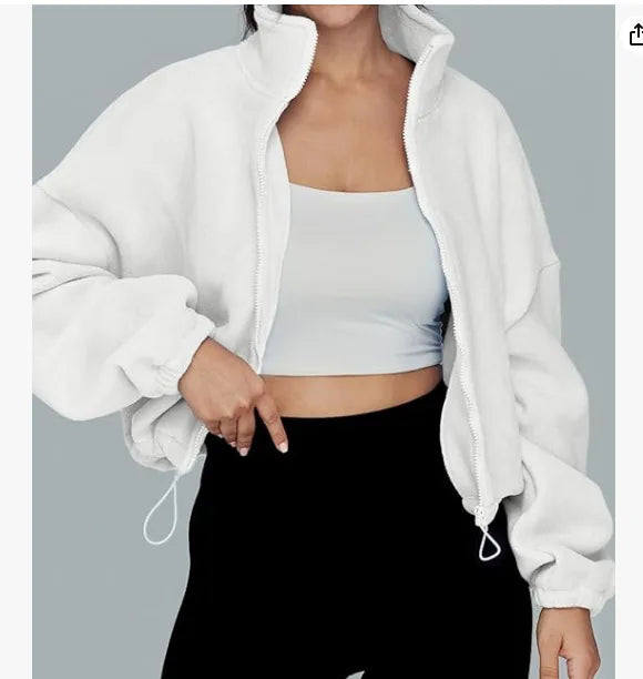 Sudadera Polar con Cremallera Crop - Cuello Alto y Agujeros para Pulgares