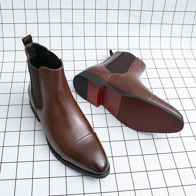 Chelsea Boots Hombre Suela Roja - Botines Business Slip-On Elegantes