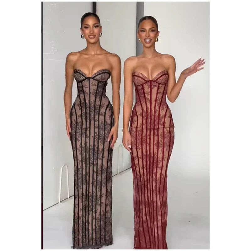 Vestido Maxi con Corsé de Gasa - Sin Tirantes