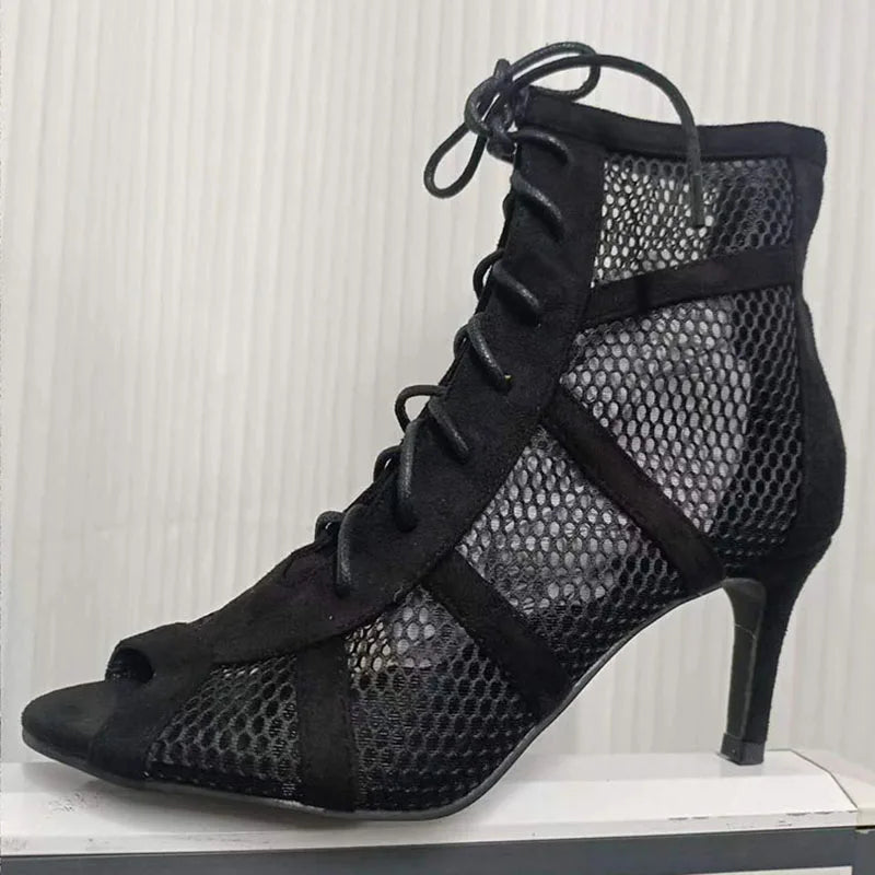 Sandalias Baile Cordones Cruzados - Tacón Fino Punta Abierta Sexy Mujer