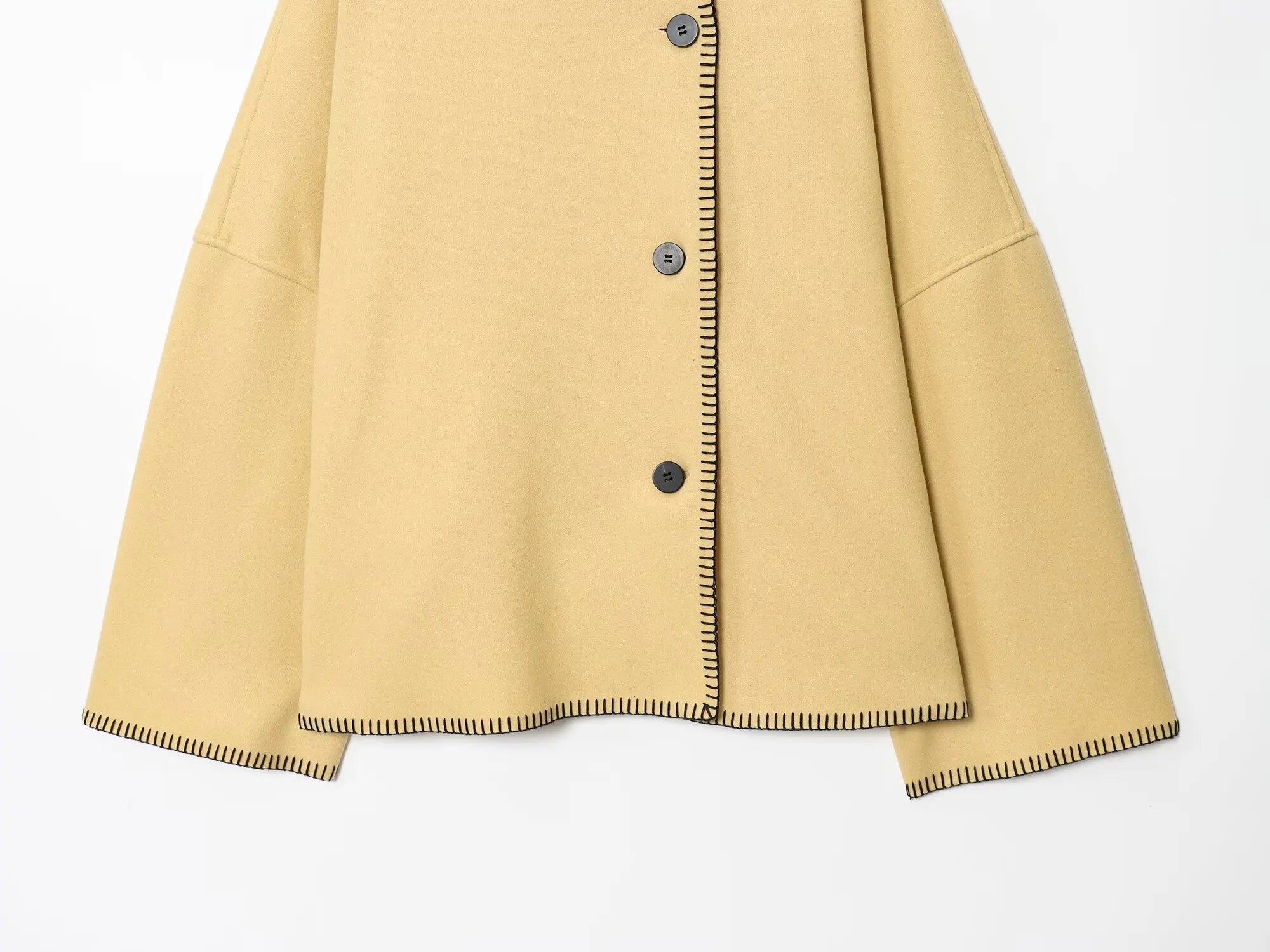 Women Faux Wool Jacket with Wide Shoulder Autumn Vintage High Neck Long Sleeve Button Lady Coats Causal Female Chic Tops