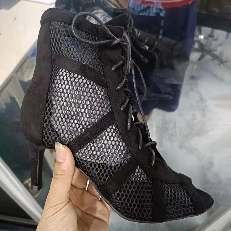 Sandalias Baile Cordones Cruzados - Tacón Fino Punta Abierta Sexy Mujer
