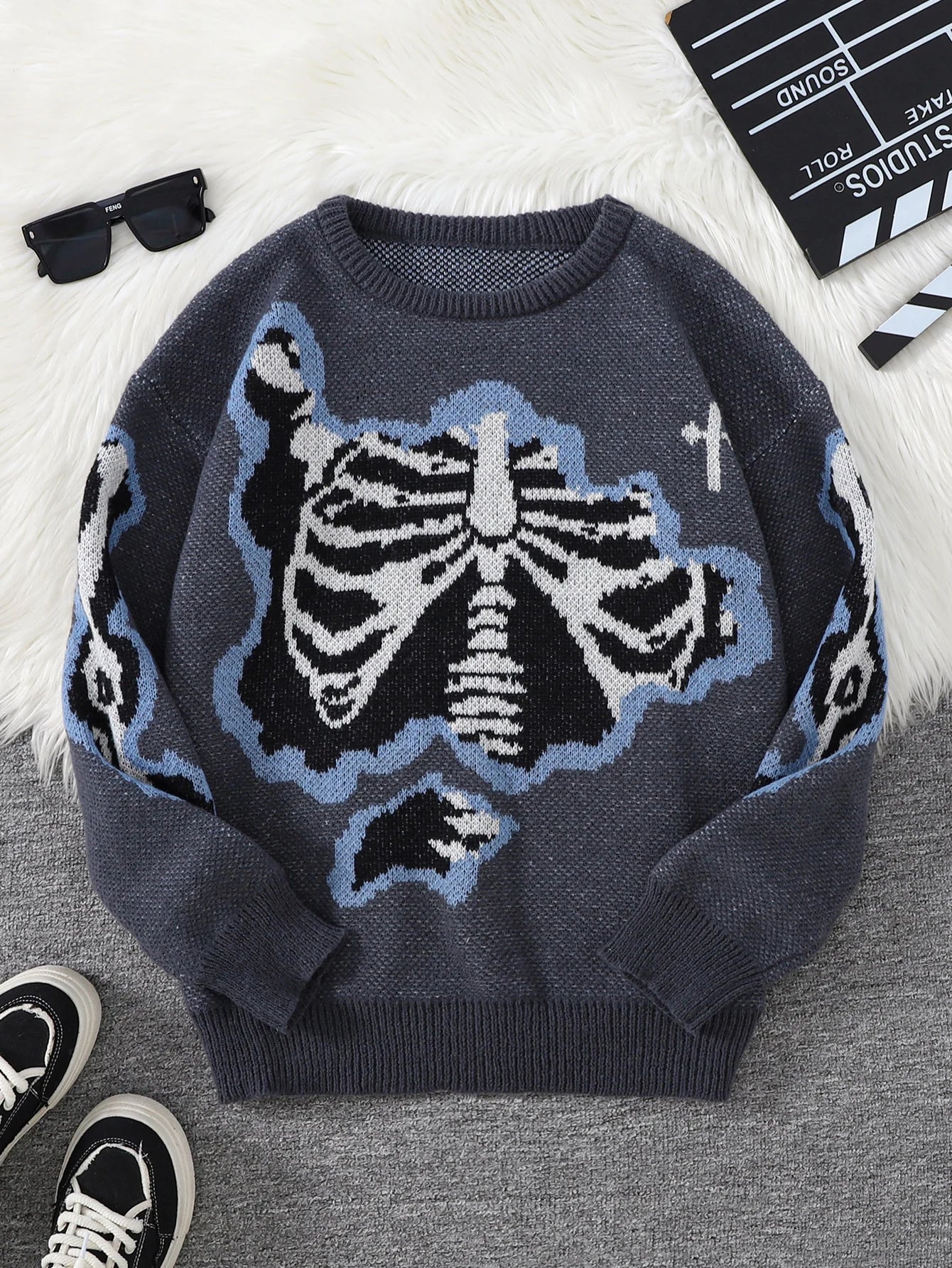 Suéter con Patrón Mariposa Jacquard - Cuello Redondo Casual Hombre