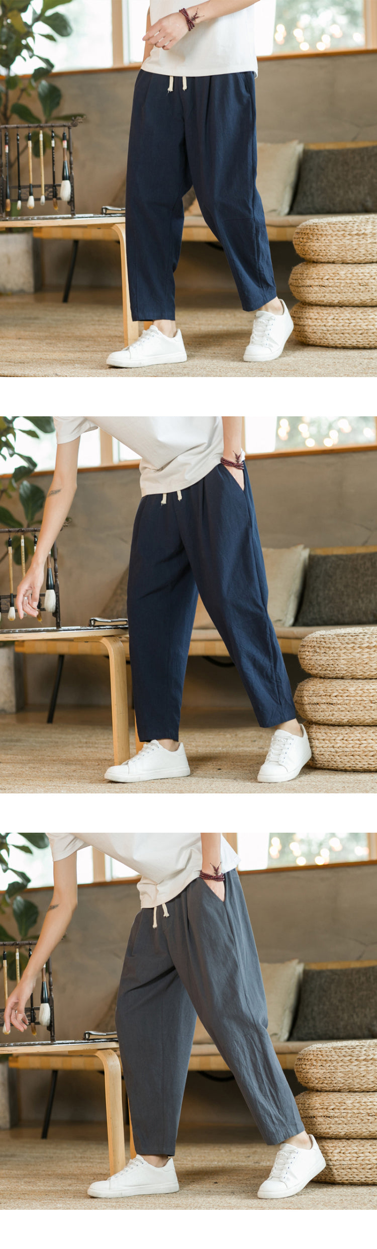 Pantalones Casuales de Algodón y Lino - Estilo Streetwear Hombre