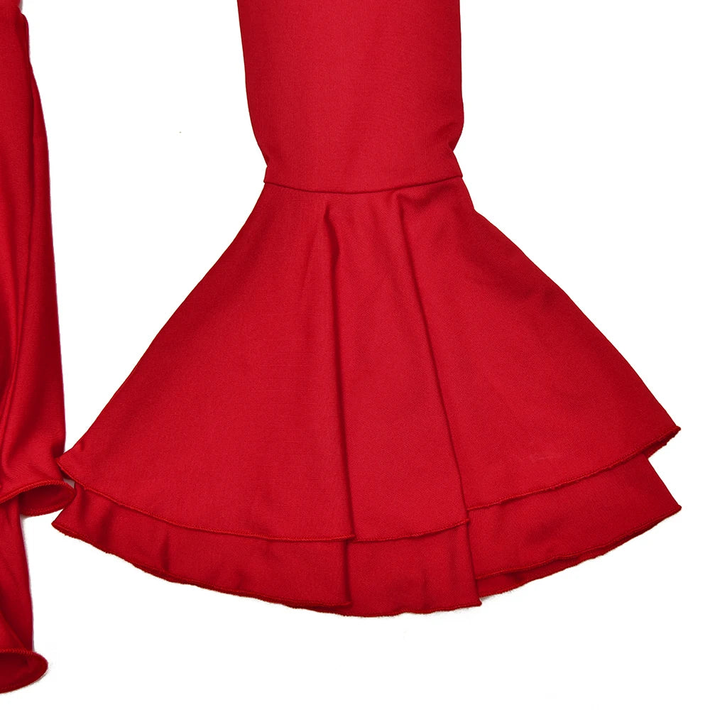 Vestido Mini Línea A con Volantes - Escote en V y Manga Larga