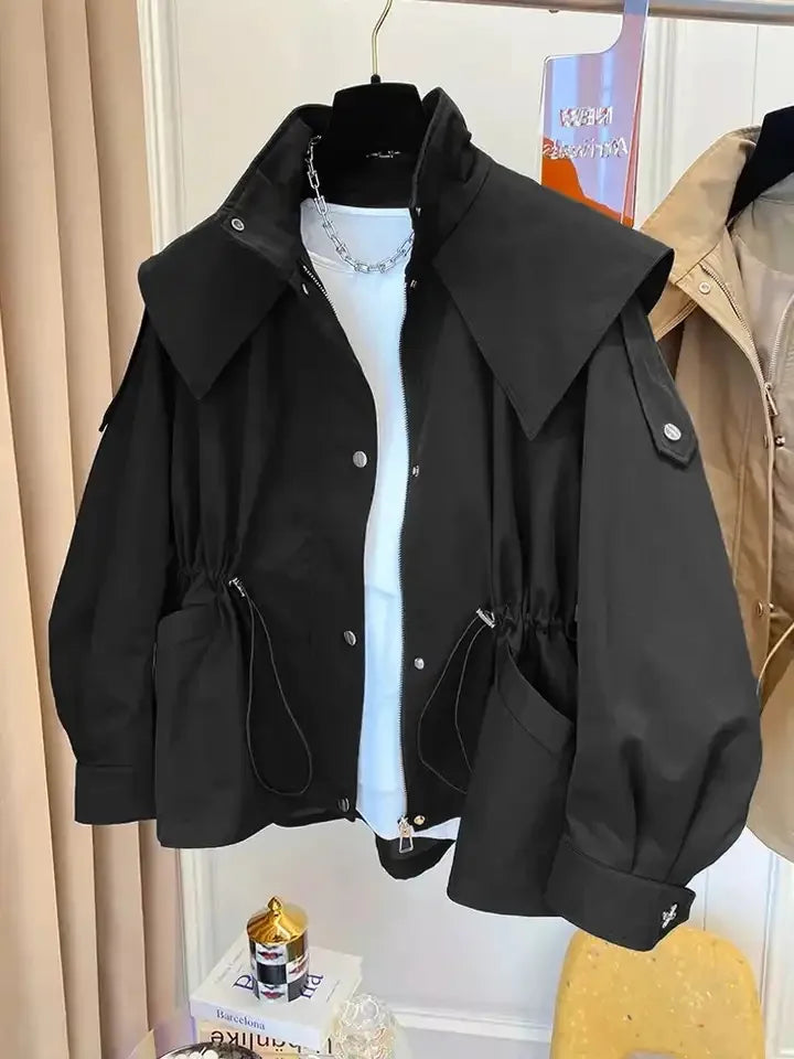 Chaqueta Trench Corta Coreana - Diseño Vintage Casual Mujer