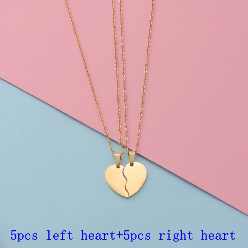 Set 10 Collares Corazón Roto Acero Inoxidable - Colgantes Parejas DIY