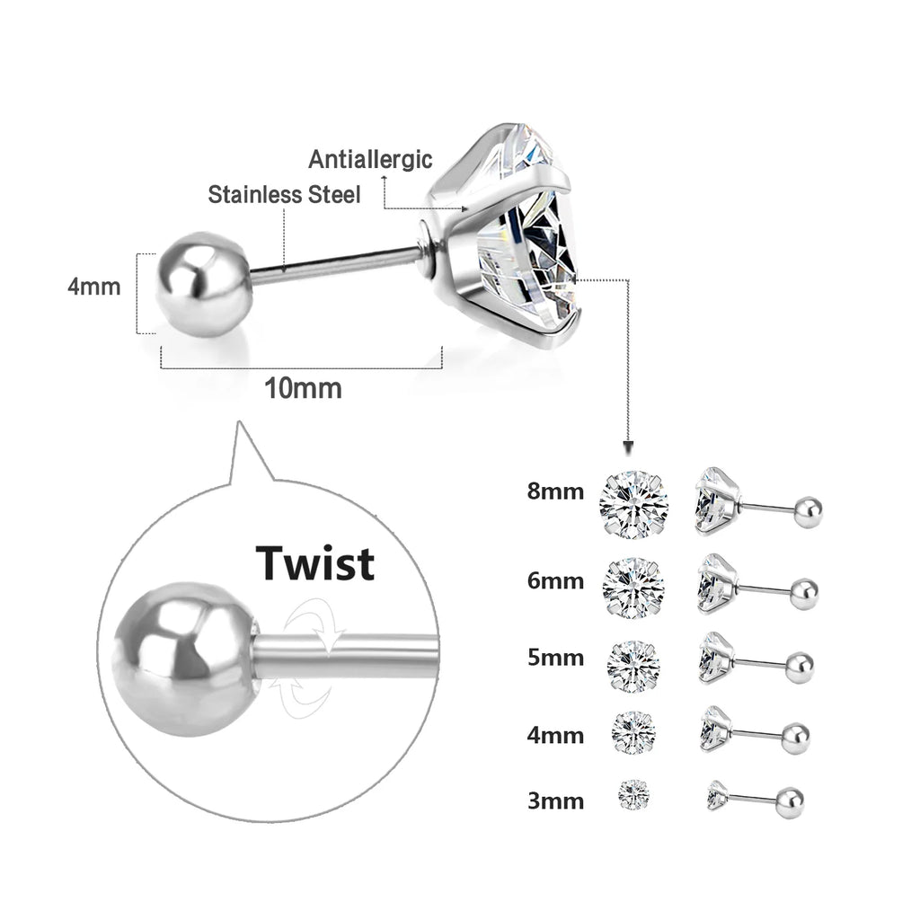 Pendientes Acero Inoxidable Cristal Zirconia - Stud Redondos Tragus Unisex