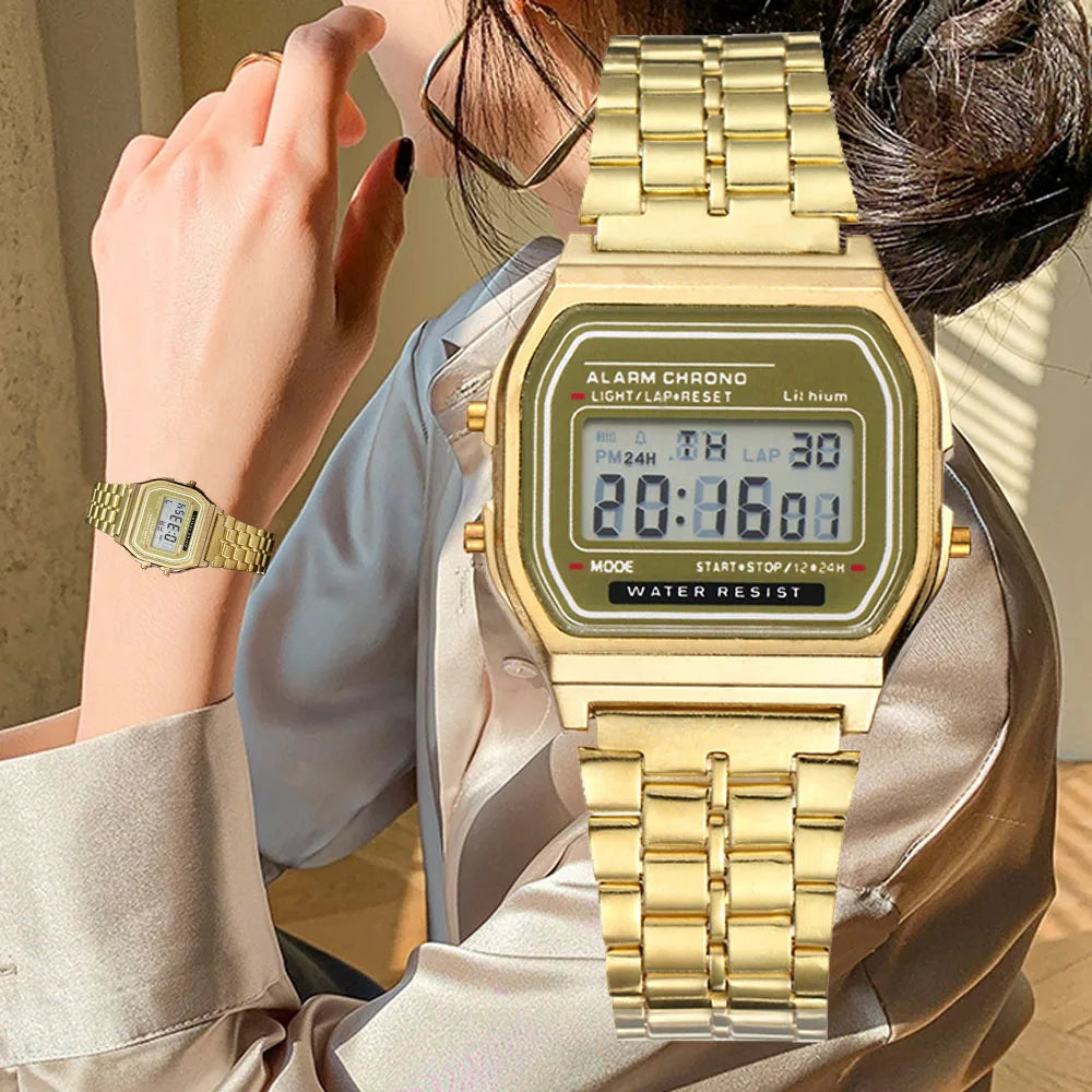 Reloj Digital Elegante Acero Inoxidable - Business Oro/Plata Unisex
