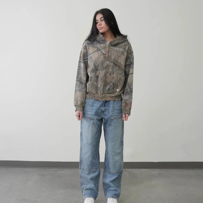 Sudadera Y2K Camuflaje con Cremallera - Estilo Hip Hop Oversized Unisex