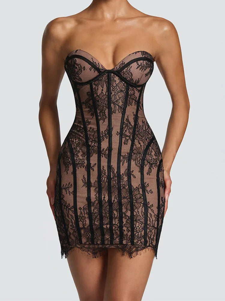 Vestido Maxi con Corsé de Gasa - Sin Tirantes