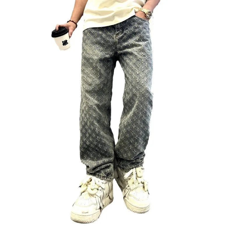 Jeans Y2K Bordados Pierna Ancha - Estilo Hip Hop Retro Hombre
