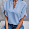 Camisa Verano Cuello V Manga Corta - Blusa Holgada Casual Mujer