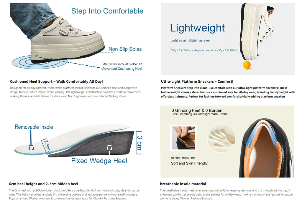 Zapatillas Plataforma Fujin 9cm Cuero Genuino - Sneakers Tacón Alto Mujer