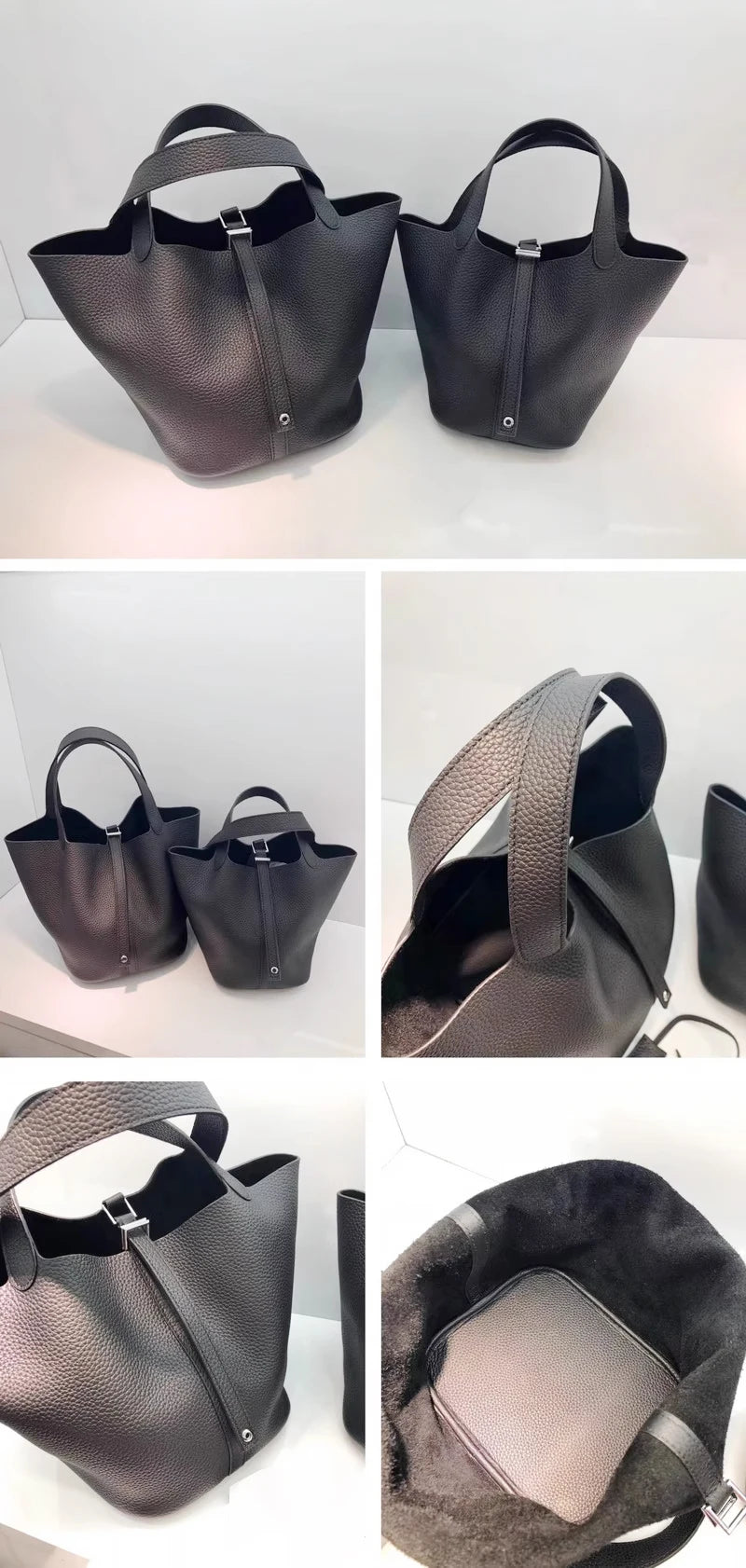 Bolso de Cuero Auténtico - Diseño Tipo Cubo Grande