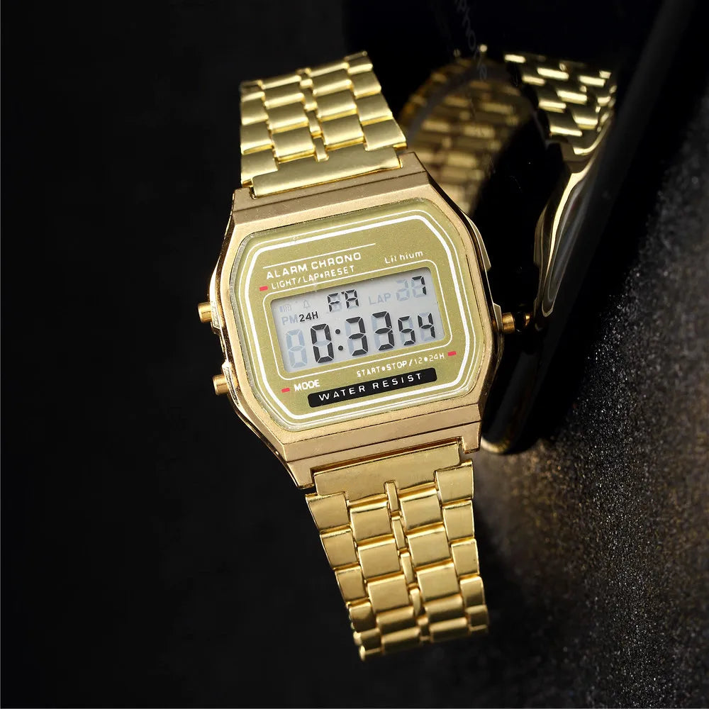 Reloj Digital Elegante Acero Inoxidable - Business Oro/Plata Unisex