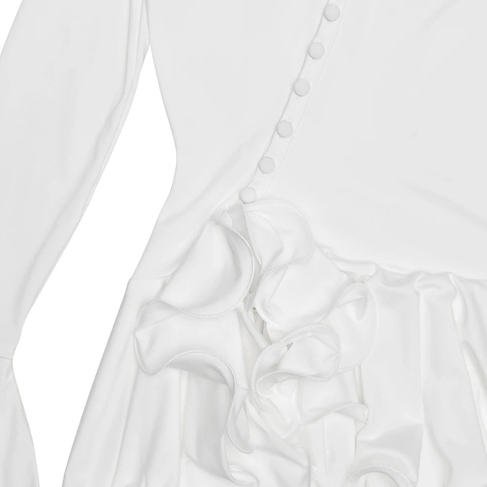 Vestido Mini Línea A con Volantes - Escote en V y Manga Larga