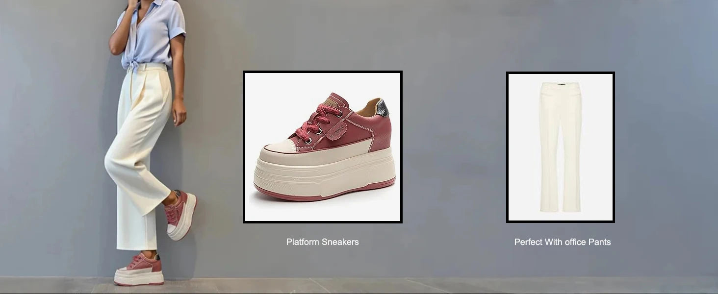 Zapatillas Plataforma Fujin 9cm Cuero Genuino - Sneakers Tacón Alto Mujer