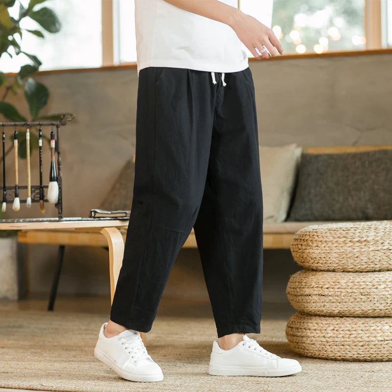 Pantalones Casuales de Algodón y Lino - Estilo Streetwear Hombre