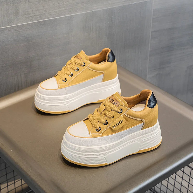 Zapatillas Plataforma Fujin 9cm Cuero Genuino - Sneakers Tacón Alto Mujer