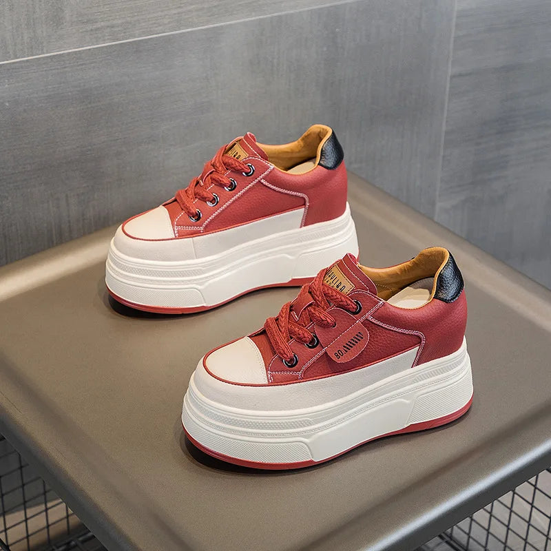 Zapatillas Plataforma Fujin 9cm Cuero Genuino - Sneakers Tacón Alto Mujer