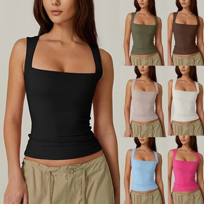 Top Sexy Cuello Cuadrado Sin Mangas - Camiseta Ajustada Estilo Harajuku Mujer