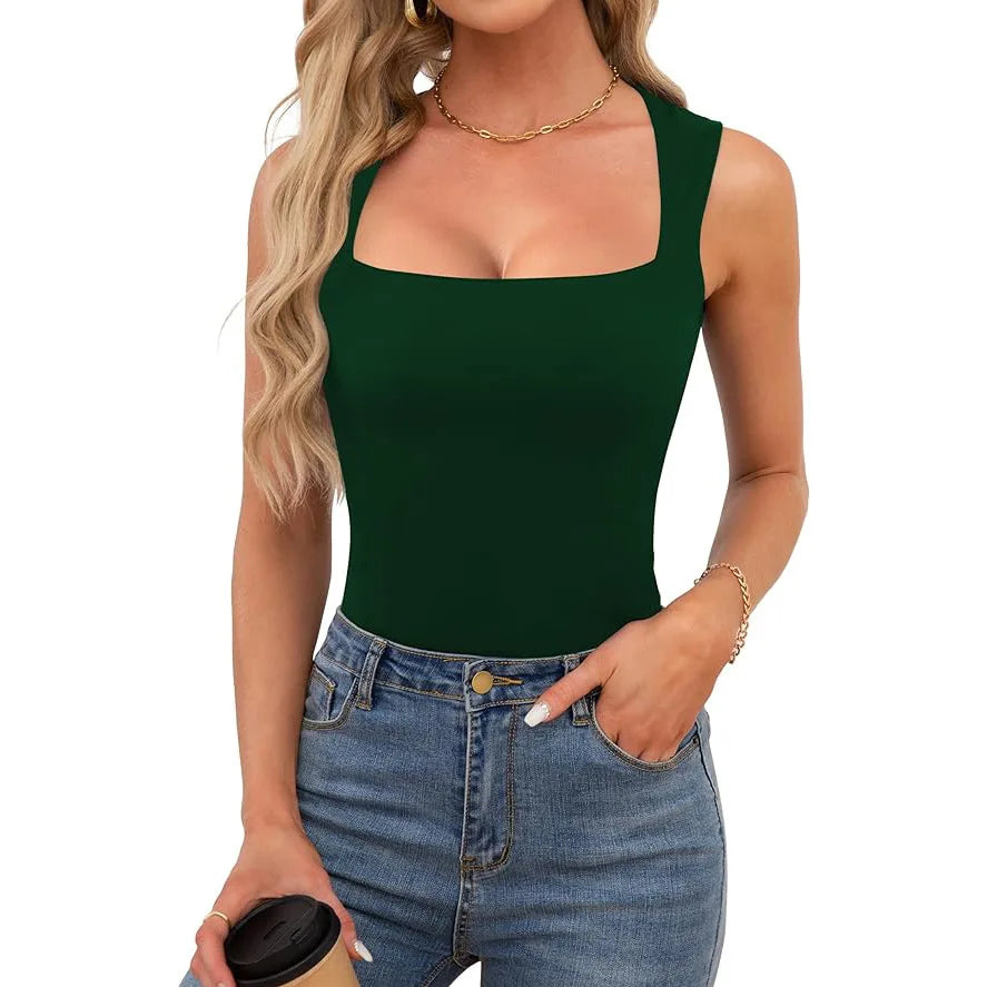 Top Sexy Cuello Cuadrado Sin Mangas - Camiseta Ajustada Estilo Harajuku Mujer