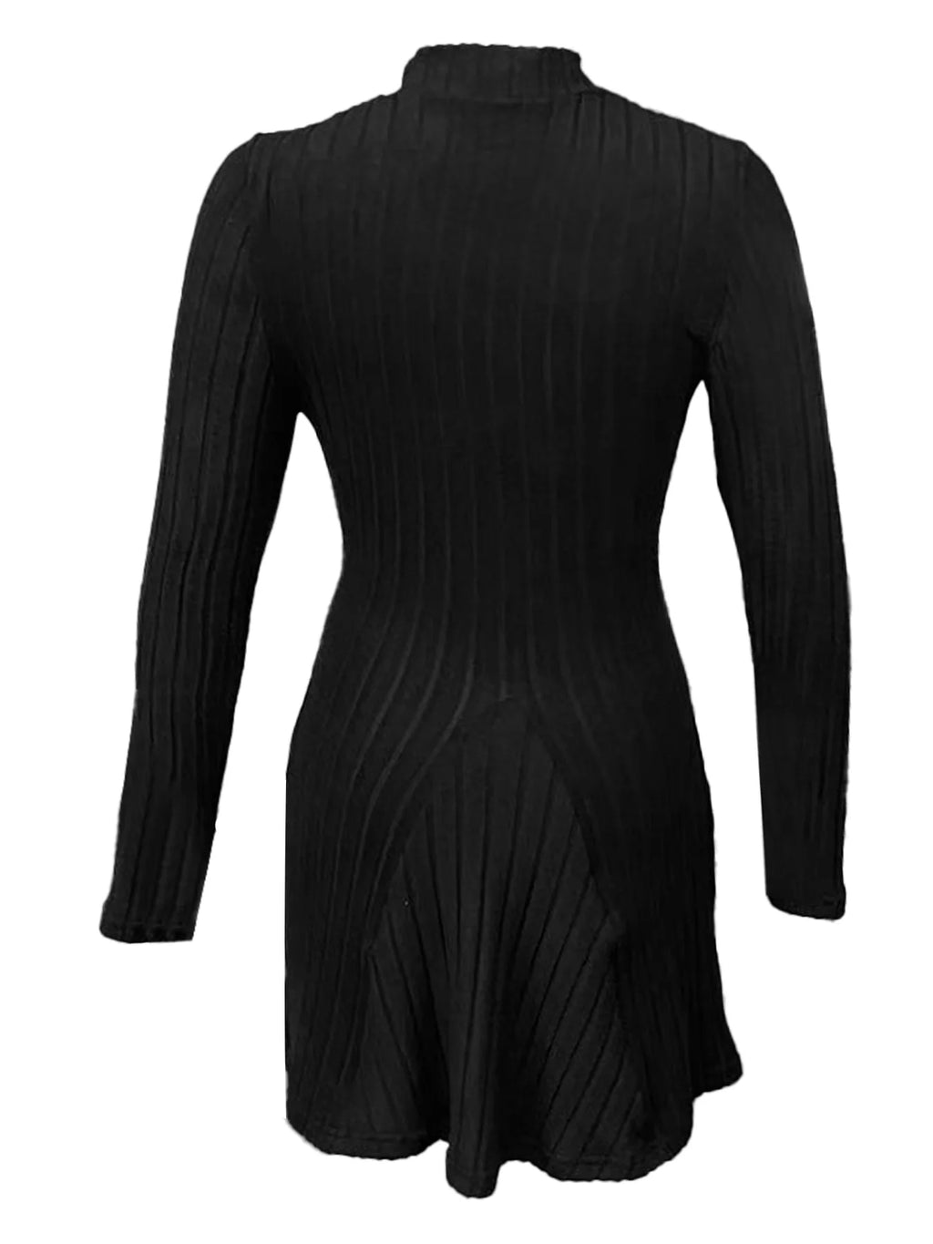 Vestido Ajustado con Rayas - Cuello Alto y Manga Larga