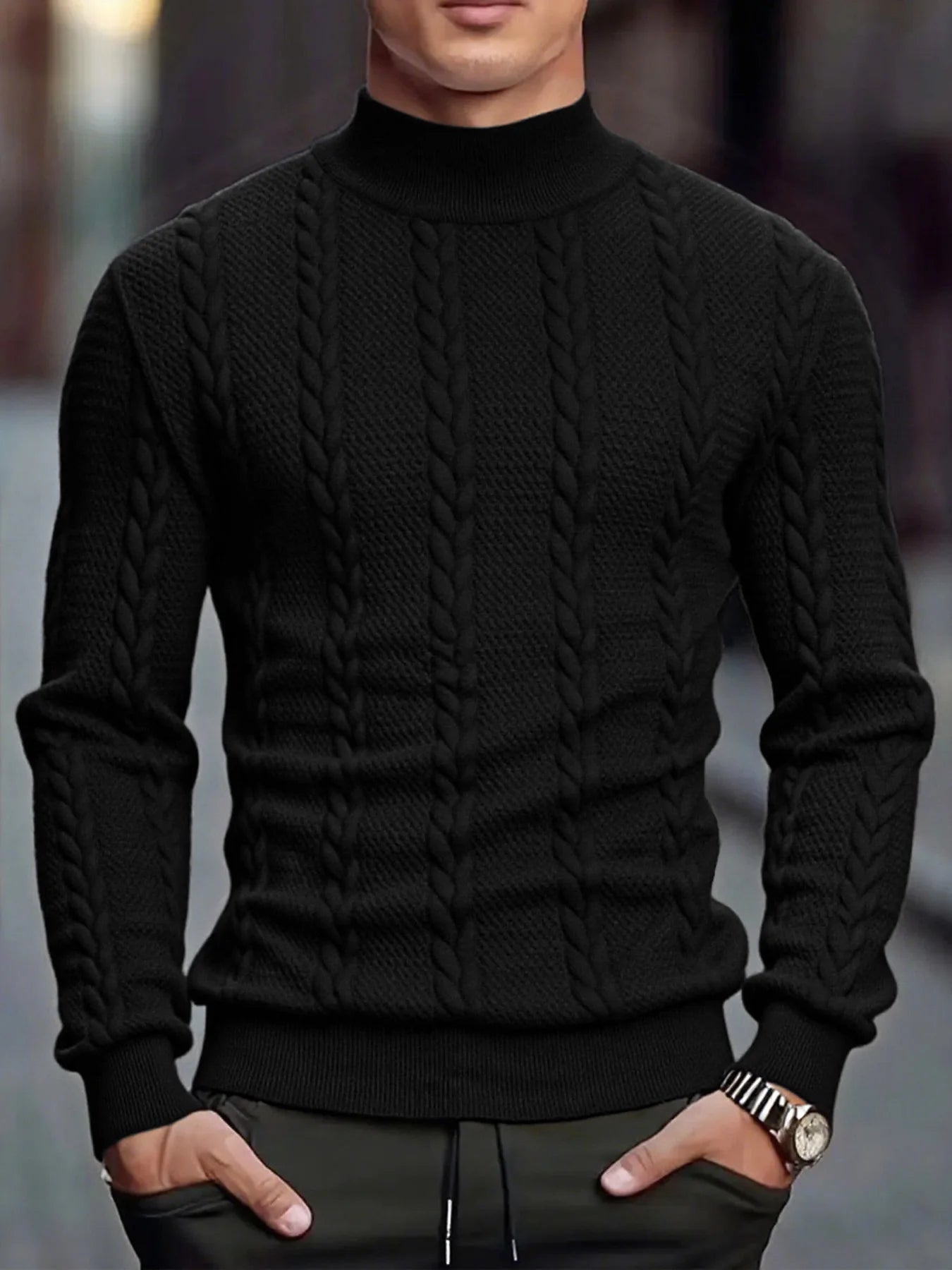Suéter de Cuello Alto Tejido - Diseño Vintage Hombre