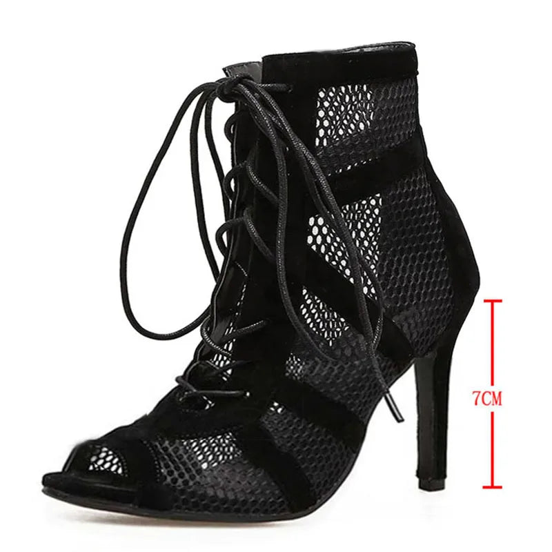 Sandalias Baile Cordones Cruzados - Tacón Fino Punta Abierta Sexy Mujer
