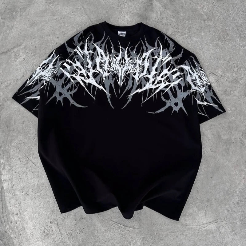 Camiseta Y2K Cyberpunk Gothic con Textura de Espinas - Algodón Puro Streetwear Hombre