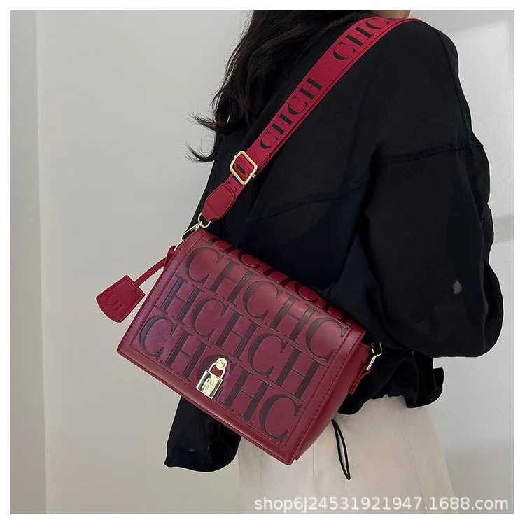 Bolso Bandolera Gran Capacidad con Letras en Relieve - Estilo Minimalista PU