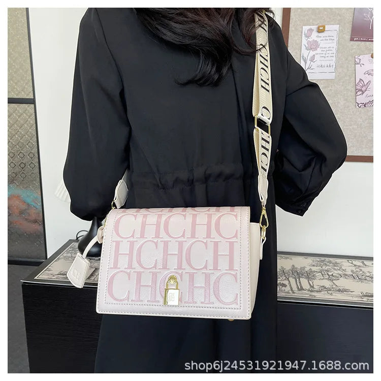 Bolso Bandolera Gran Capacidad con Letras en Relieve - Estilo Minimalista PU