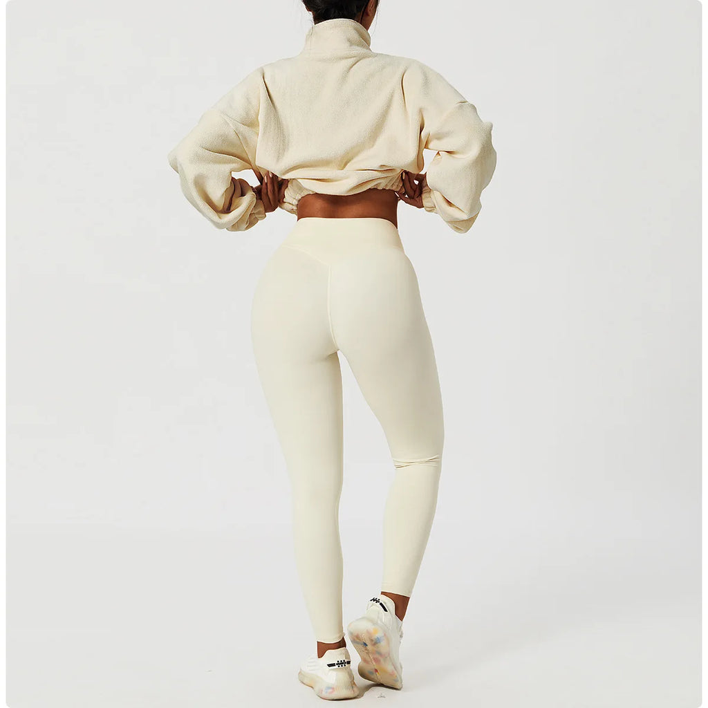 Sudadera Polar con Cremallera Crop - Cuello Alto y Agujeros para Pulgares