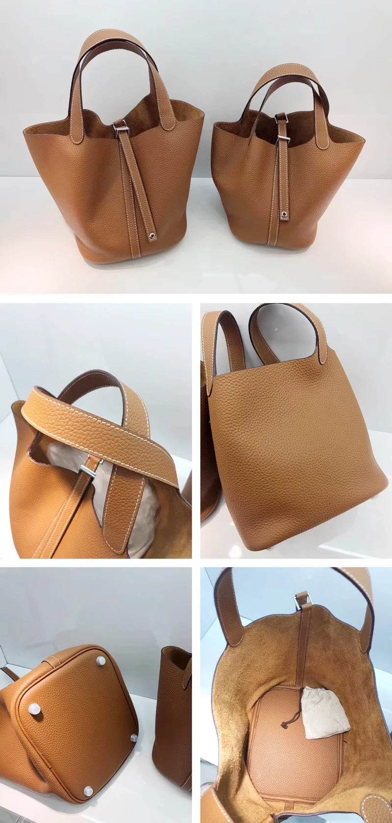 Bolso de Cuero Auténtico - Diseño Tipo Cubo Grande