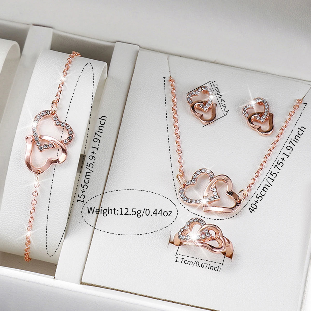 Set Reloj + Joyería 6 Piezas - Acero Inoxidable Rhinestone Corazón Mujer