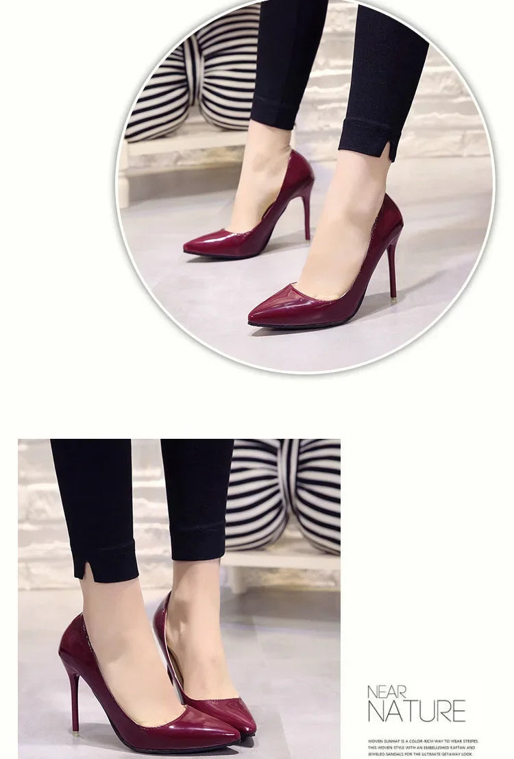 Zapatos Tacón Alto Stiletto Mujer - Punta Afilada Charol Boda Fiesta